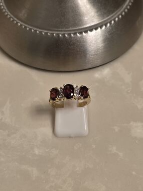 Gold CZ and Garnet Ring Size 5